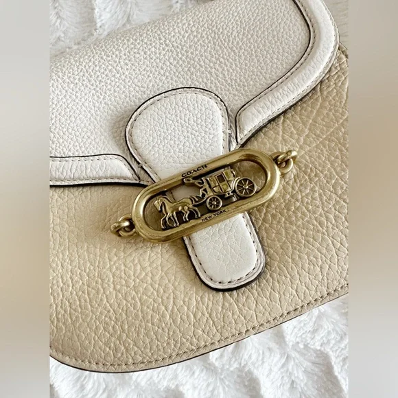 Coach Jade Saddle Bag In Colorblock. Cream Crossbody Bag with Gold Hardware - Picture 7 of 13